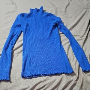 Vibrant Blue Ribbed Turtleneck Sweater